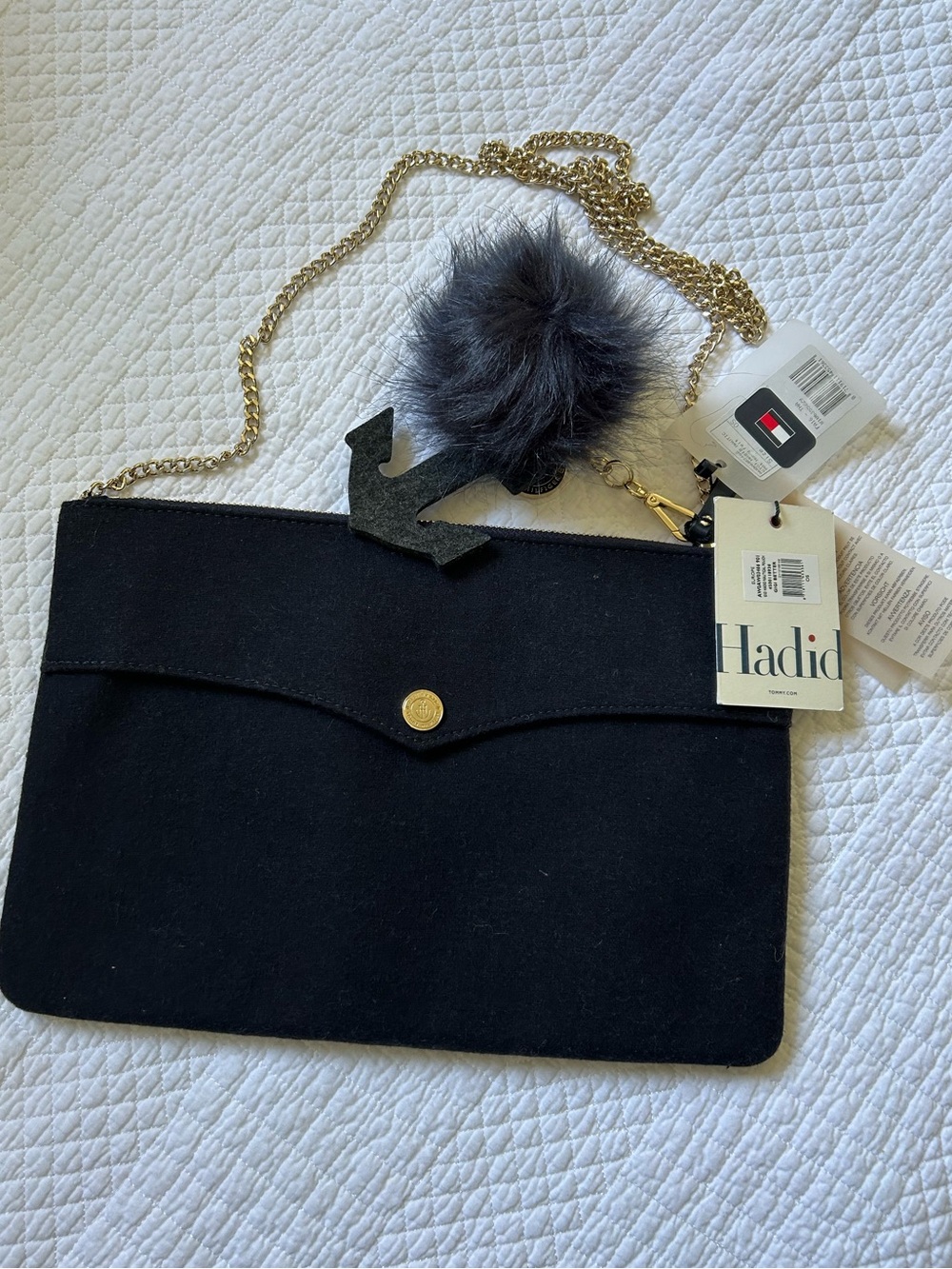 Tommy Hilfiger x Gigi Hadid Nautical Pouch Black Chain Clutch NWT OS
